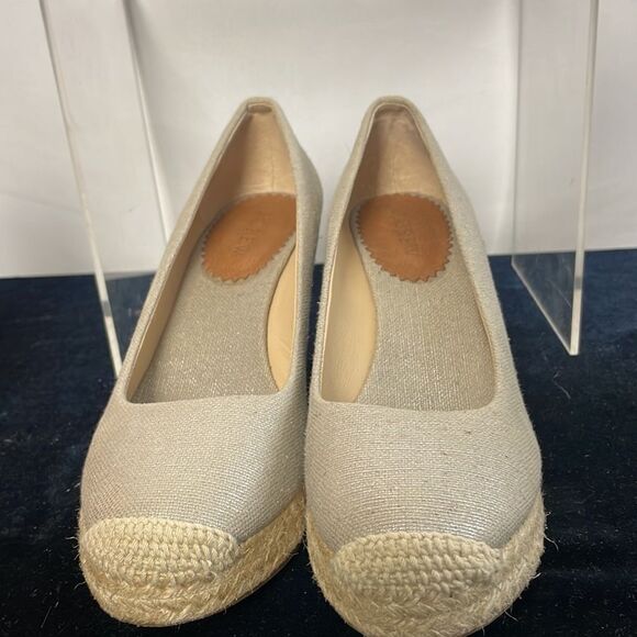J Crew Tan Metallic Straw Wedges Shoes - Picture 3 of 6